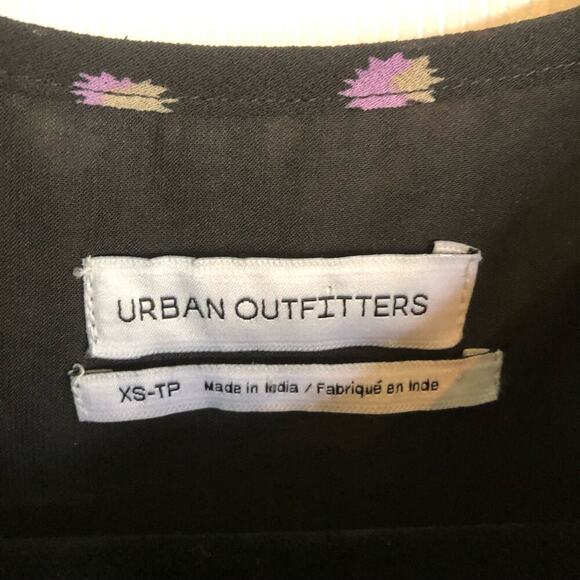 Urban Outfitters Size XS Black Floral Long Sleeve Mini Dress Tie Front Crepe - Picture 3 of 7